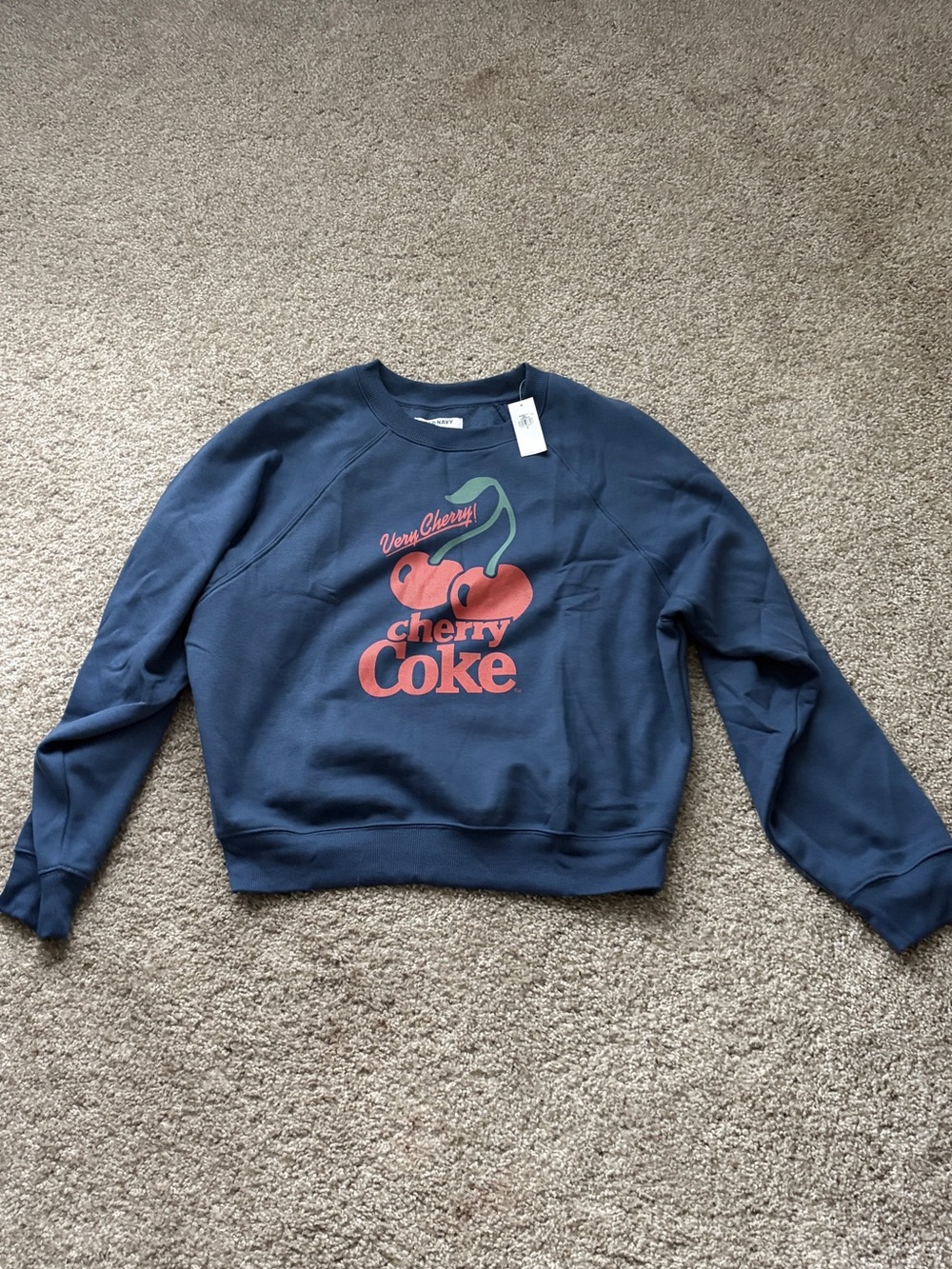 NWT oversized Old Navy Navy Crewneck Sweatshirt with Cherry Coke Graphic